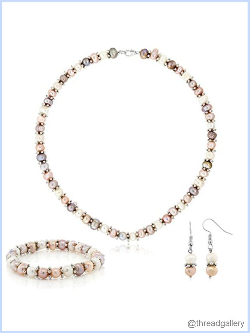 Cultured Freshwater Pearl Jewelry Set Necklace Earrings Bracelet